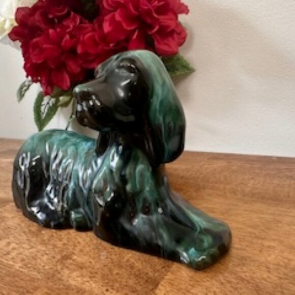 Blue Mountain Pottery Vintage Canadian Green Brown Dog Figurine Drip Glaze - Picture 3 of 5